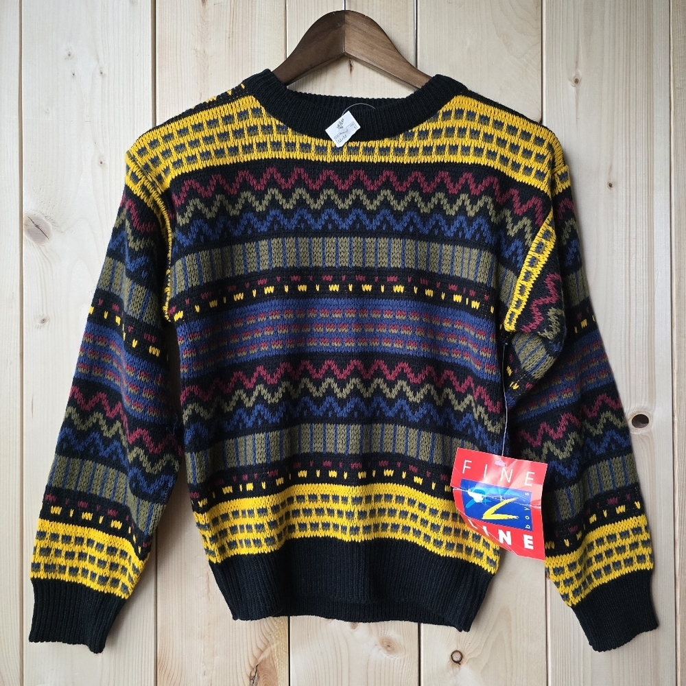 Vintage Fine Line Zellers 90s Muticolored Crewneck Acrylic Sweater Boys Medium
